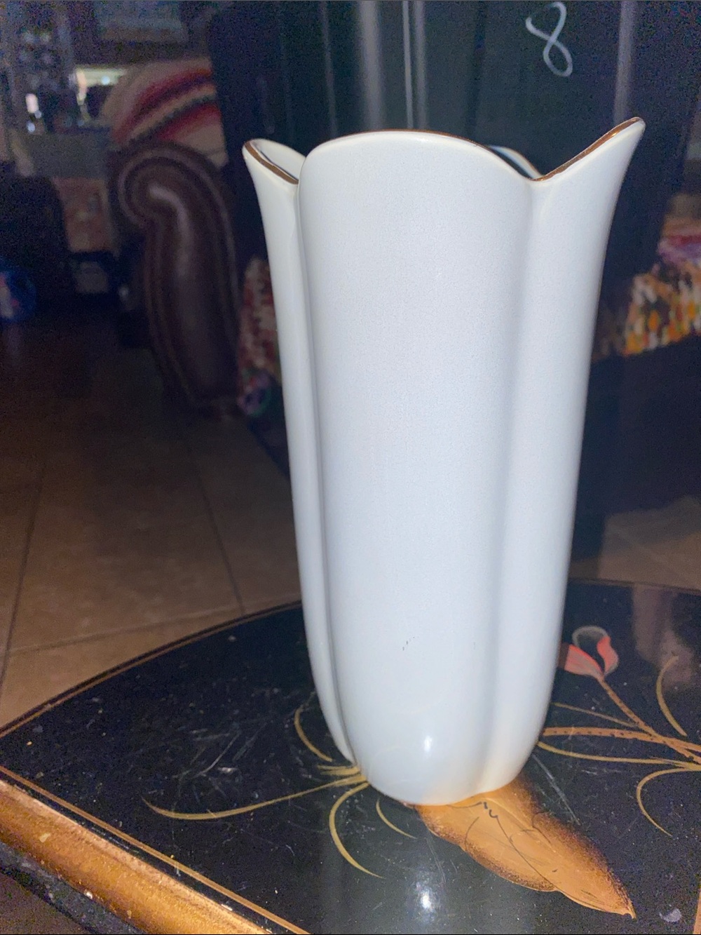 Vintage Fine China Vase Japan Gray White Lillies Butterfly Gold Trim - Picture 6 of 8